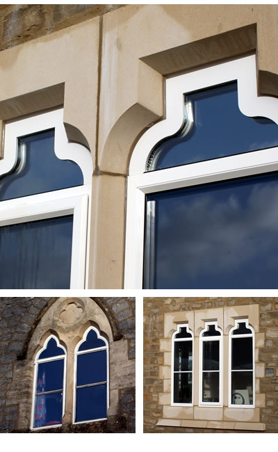 Arched aluminium stone mullion windows 